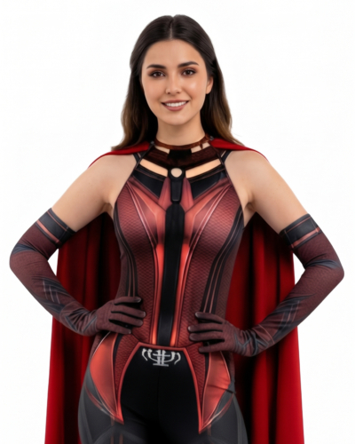 Disfraz Enterizo Cosplay Bruja Escarlata Scarlet Witch con capa