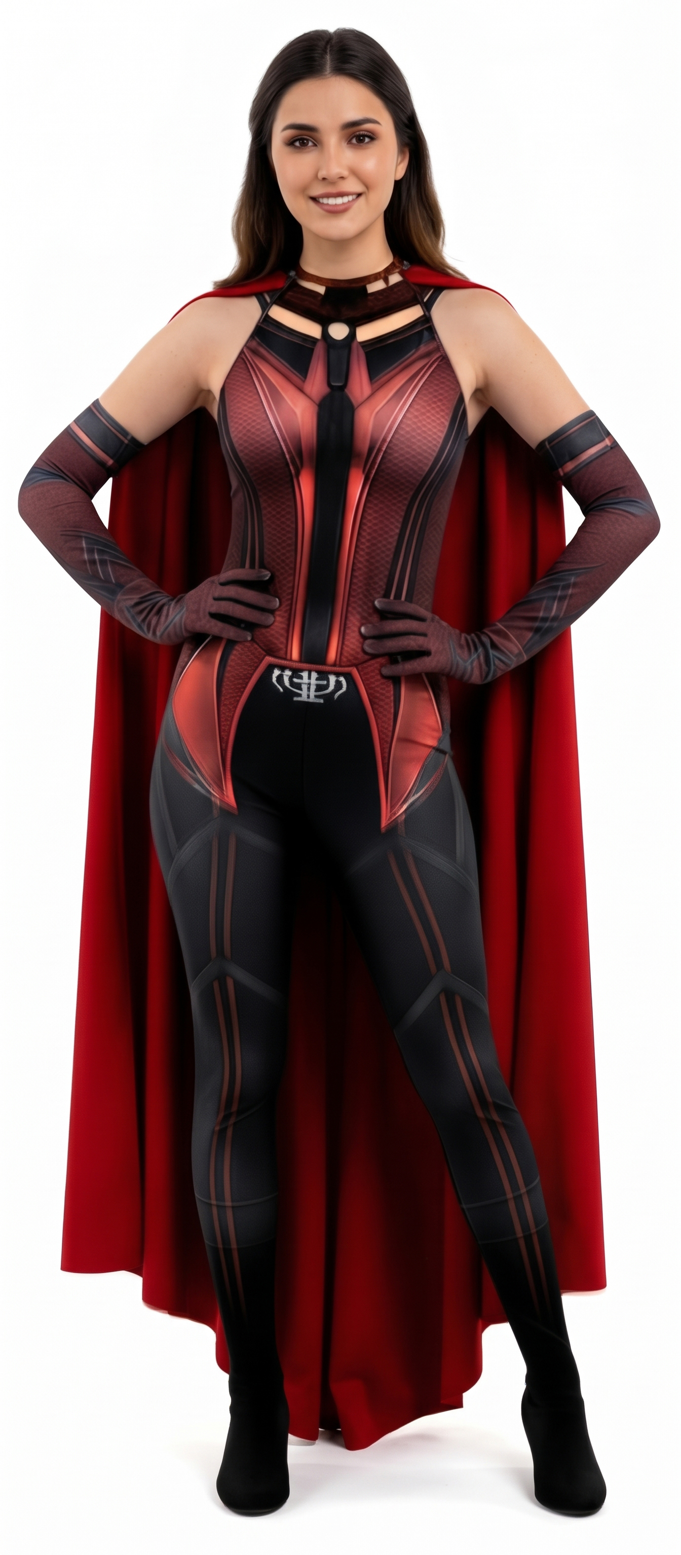 Disfraz Enterizo Cosplay Bruja Escarlata Scarlet Witch con capa